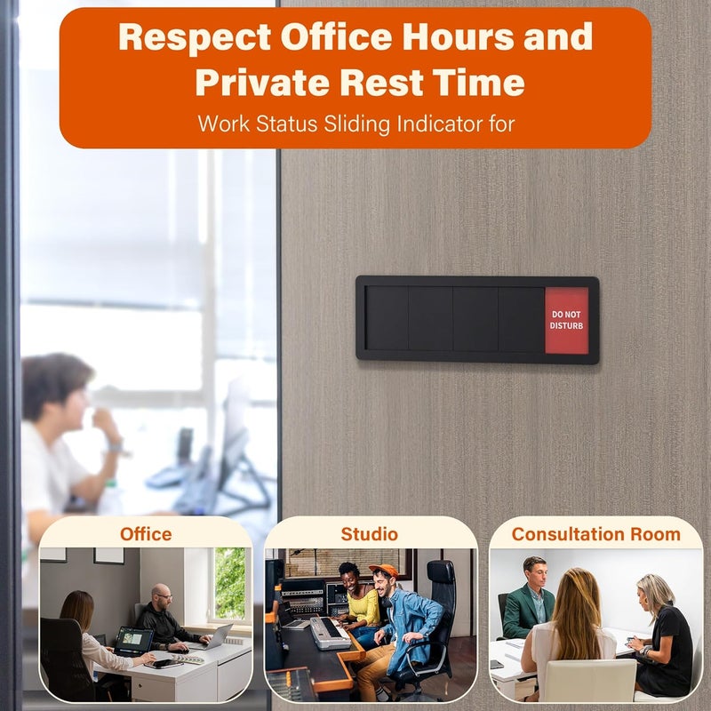 EliteSign Office Door Signs 5 Options Do Not Disturb, Please Knock, In A Meeting, Out Of Office, Working Remotely Privacy Door Slider Sign for Meeting & Conference Room Black - Image 4